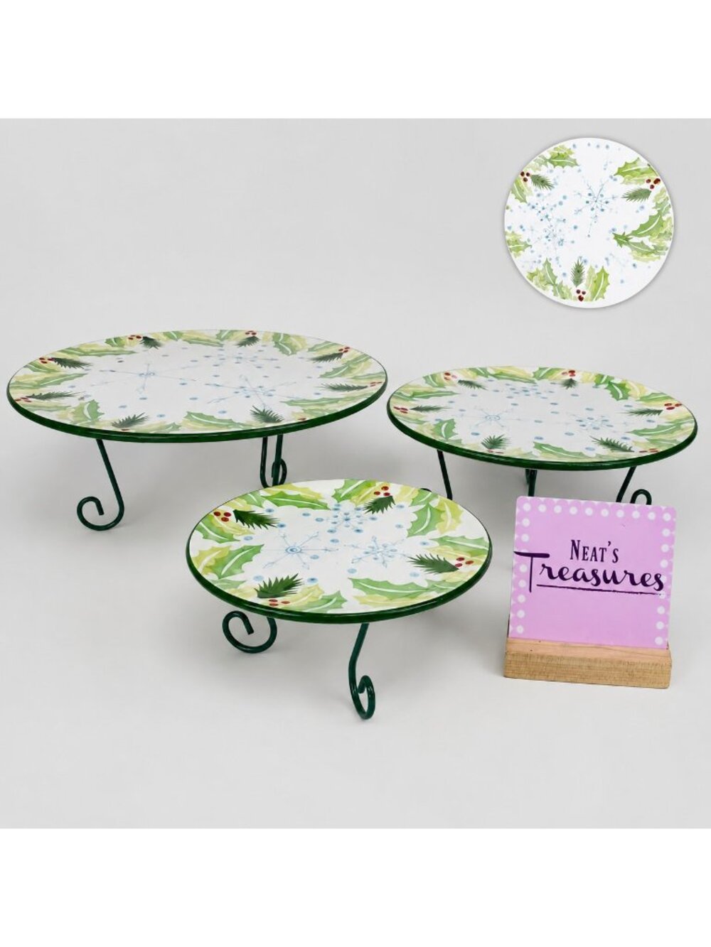 Temptations HOMETOWN CHRISTMAS Snowflake Holly 6pcs Tiered Serving Plate Set